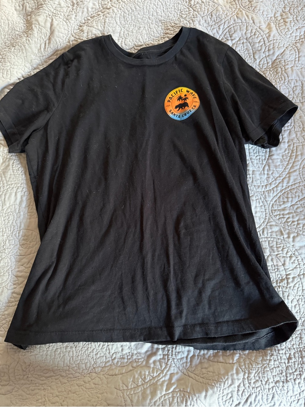 Womens Black Graphic Tee with Orange Palm Patch-